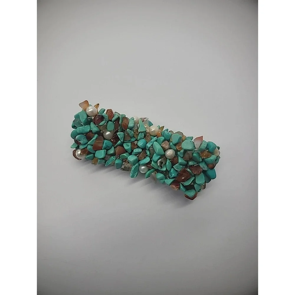 Vintage Bracelet Turquoise Amber Chip Beaded Stretch Jewelry Costume